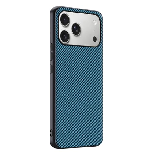 Coque iPhone 17 Pro étui en cuir fibre de carbone bleu rigide et fin