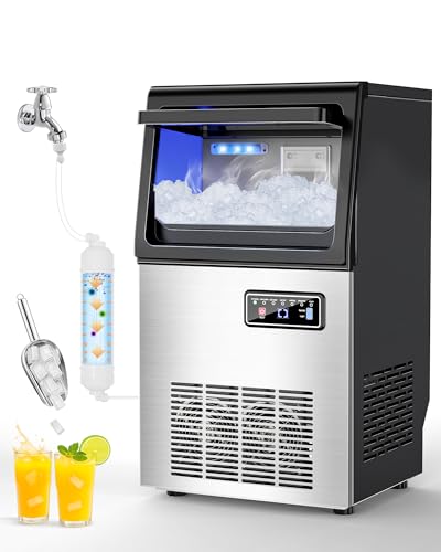 Image of Commercial Nugget Ice Maker, 85Lbs /24H Pellet Chewable Ice Machine | 15Lbs Storage Bin, Self-Cleaning Stainless Steel Freestanding Ice Machine for Business, Office, Party, Kitchen