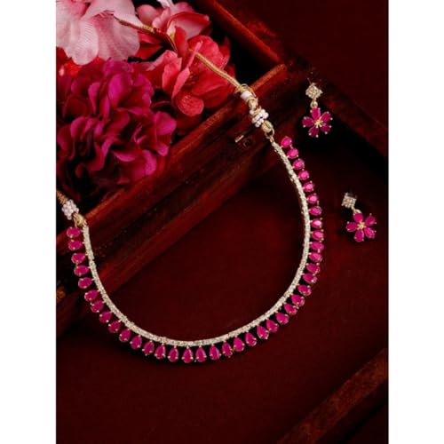 Image of Rubans Necklace Set American Diamond Cubic Zirconia Jewellery Gift for Women & Girls