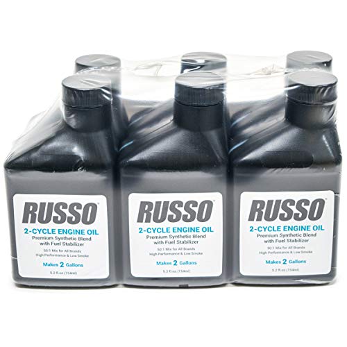 Case 48 Bottles Russo Synthetic Blend 2 Cycle Motor Oil 5.2 Oz 50:1 Mix 2 Gallon Compatible with Echo Stihl Husqvarna