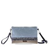 Diseño exterior combinado en lona en la parte superior y rafia en la parte inferior hacen de este bolso el mejor complemento para tu look de verano; dispone de correa ajustable para una mayor comodidad y un adorno de flecos que ofrece un toque étnico