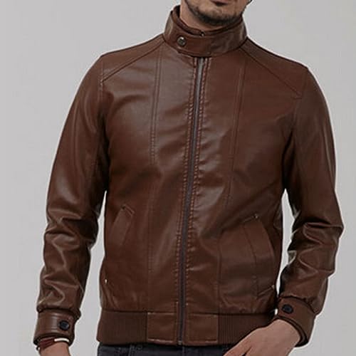 Chaqueta de cuero para hombre estilo motociclista miniatura 6