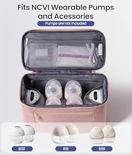 NCVI Breast Pump Storage Bag for Pumps and Extra Parts, Large Capacity Portable Pump Carrying Case with Handle, Waterproof Lining and Multiple Compartments, Perfect for Working & Nursing Moms, Pink