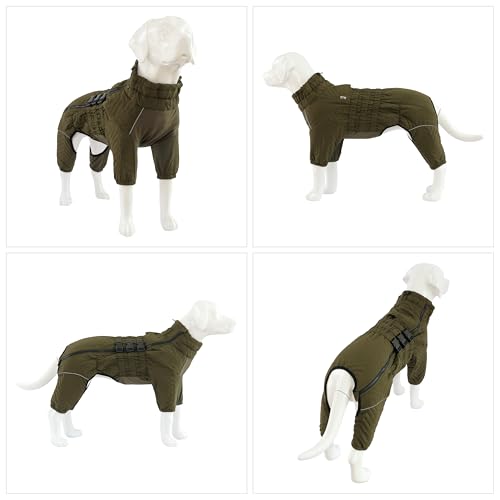 Warmer Hundemantel, doppellagige Hundeweste, Vier Beine bedeckt, Winddicht, wasserdicht, reflektierende warme Hundeweste, Outdoor-Schlittschuhkostüm für kleine, mittlere und große Hunde. Olive M