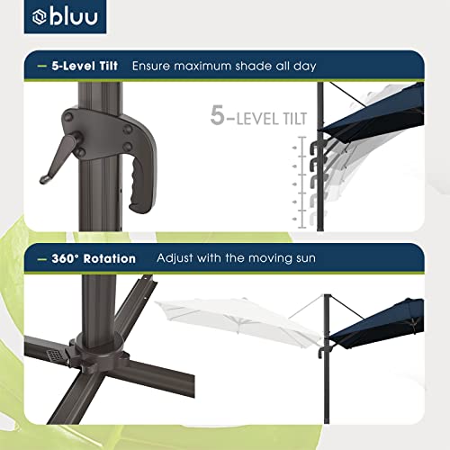 BLUU SYCAMORE 8.2 * 8.2 FT Square Cantilever Patio Umbrella, Aluminum Outdoor Offset Umbrella with UV Protection Solution-dyed Fabric Canopy, 360° Rotation Infinite Tilt & Cross Base (Navy Blue) - Thumbnail 5