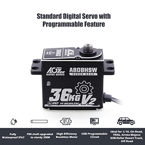 Agfrc 36Kg Waterproof Rc-Steering-Servo-Motor High-Torque - Full Metal Gear Brushless Servo With 25T Metal Servo Horn (A80Bhsw V2) #TOP3