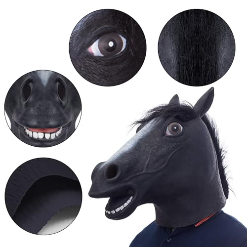 Miniatura 5 de Phiezc Máscara De Halloween De Caballo De Látex Para Adulto Negro