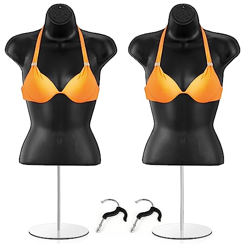 Geetery 2 Pieces Female Mannequin Torso Dress Form with Stand and Hanging Hook Table Top Mannequin Hollow Back Body for Counter Craft Show Photo Design Retail Store Exhibition, S-M Size (Black)