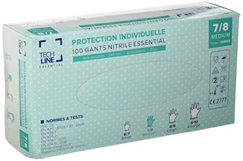Gants Nitrile Lot de 100 Gants Nitrile Jetable Haute Qualité, sans Latex de Qualité Alimentaire sans Poudre, Idéal pour Protection Cuisine Maison Menage Bricolage Bleu (M) Cover