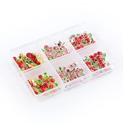 Katfan 60Pcs 3D Nail Art Cherry Rhinestones Nail Charms Fruit Cherries Design Big Diamond Crystal Nail Studs Gold Silver Alloy Nail Gems For Nail Jewelry Making Crafts Manicuring Home #TOP6