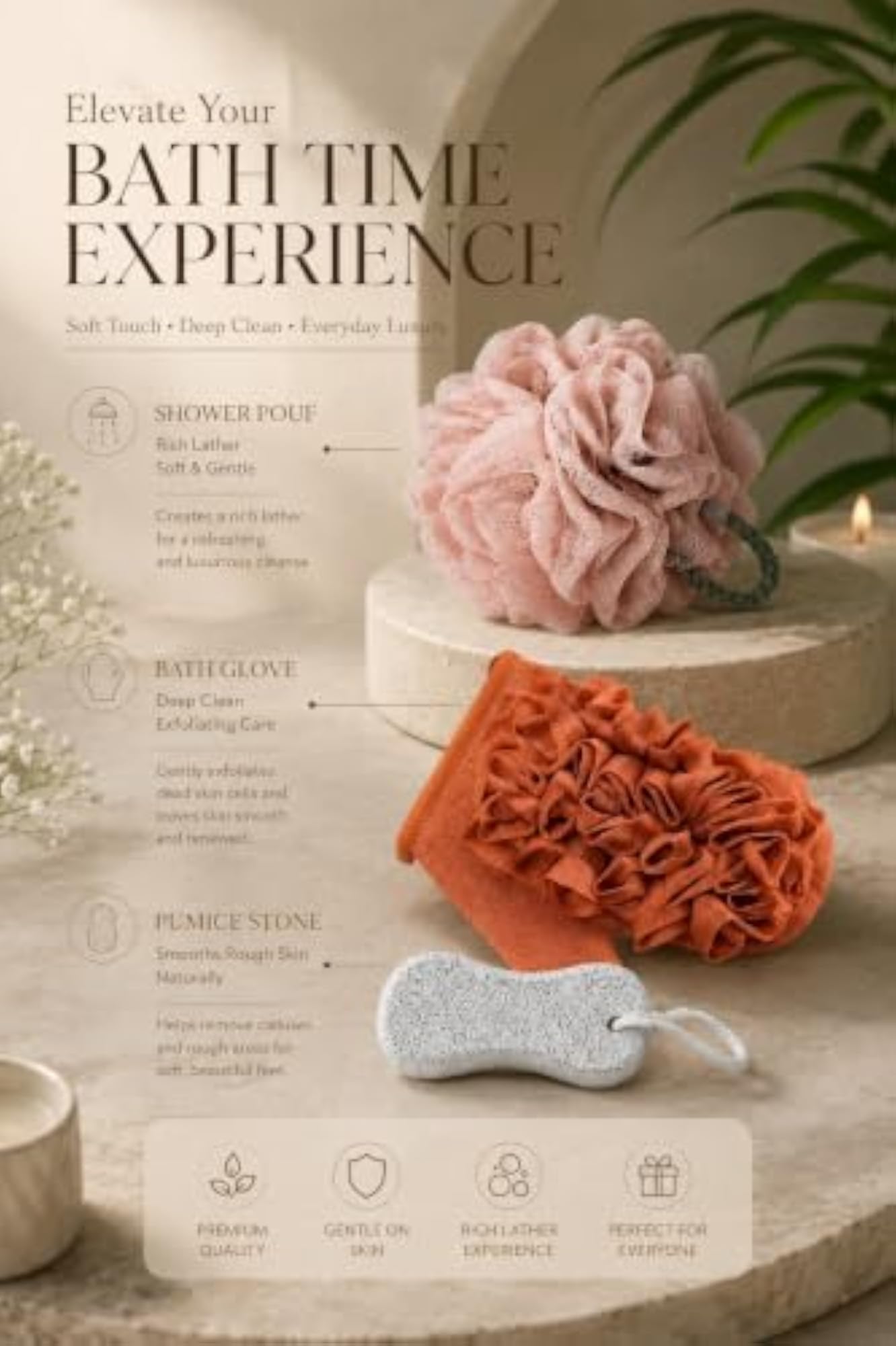 Luxury 3-Piece Bath Spa Accessories Set