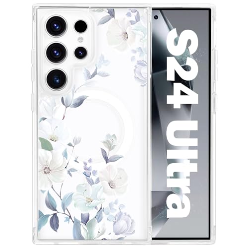 Coque Samsung S24 Ultra magnétique Tcaraersing floral 6,8 pouces