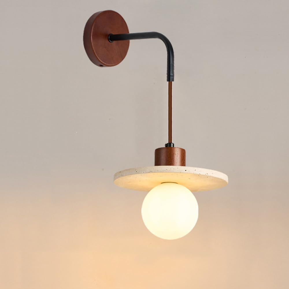 SXECAEPS Wall Sconces Mid Century Hard Wired Milk Glass Fixture Nordic Marble Natural Stone Hanging Wood Industrial Farmhouse for Bedroom Living Room Bedside