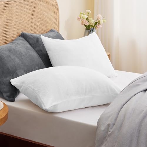 Image of BEDELITE Flannel Pillowcases Standard Set of 2, Bright White, 20x26 Inches