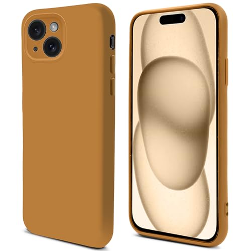 Lifestyle. Cover per iPhone 15 6.1-pollici Custodia Premium per iphone 15 antiurto resistente con Finitura Opaca e Fodera Morbida Phone Case Caramello leggero silicone microfibra