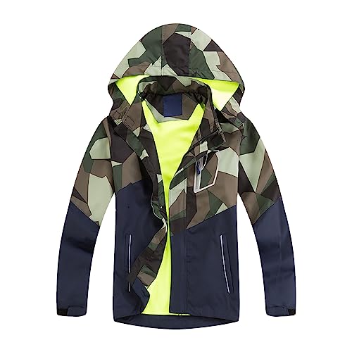 Kids Boys Lightweight Rain Jacket Camouflage 𝗛ooded Raincoat Zip Up 𝗪aterproof Windbreakers for Toddler Boy Jackets 4t