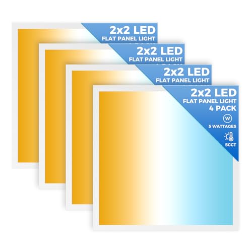 4 Pack 2x2 LED Flat Panel Light, 6500LM Dimmable Office Kitchen Recessed Drop Ceiling Light Fixture, Switchable 5 CCT 3000K/4000K/5000K/5700K/6500K & 5 Wattages 30W/35W/40W/45W/50W