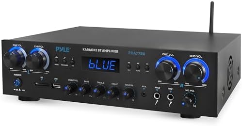 Pyle Bluetooth Home Audio Theater Amplifier Stereo Receiver 4 Channel 800 Watt Sound System w/MP3, USB, SD, AUX, RCA, FM,MIC, Headphone, Reverb Delay, LED Vol, for Home/Studio/Theater Speakers