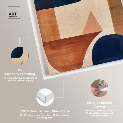 Art Remedy Blue With Cream Canvas Midcentury Abstract Wall Art, Gallery Wrapped, 36" x 54" by Art Remedy - Image 4
