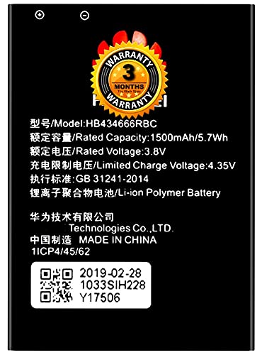 Image of The Black Store Orignal HB434666RBC Batery for Huawei Airtel 4G Hotspot (1500mAh) 3 Months Warranty