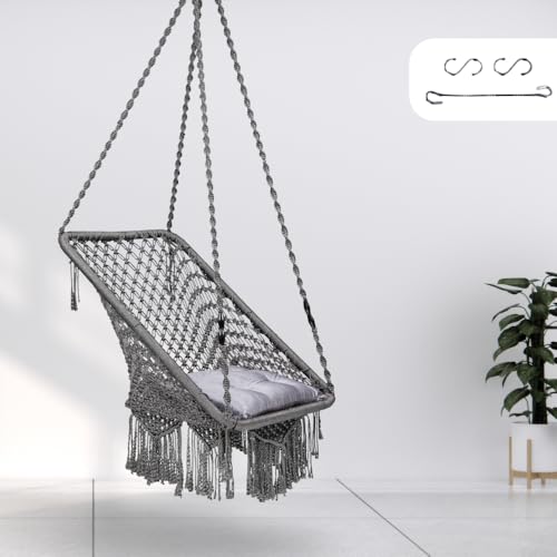 Image of Swingzy Premium Large Swing Chair Hanging Hammock Chair for Home, Indoor, Outdoor, Patio, Balcony, Garden /Jhula for Adults /Free Accessories Included (Rectangle Grey)