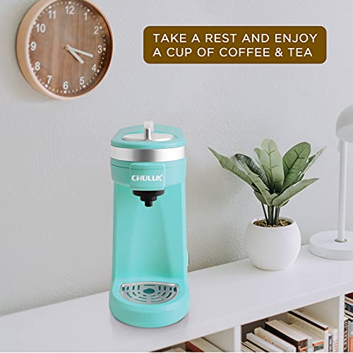 CHULUX Single Serve 12 Ounce Coffee Brewer,One Button Operation with Auto Shut-Off for Coffee or Tea,Cyan