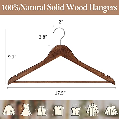 Amkufo Wooden Hangers 20 Pack Wood Suit Hangers Non Slip Wooden Coat Hangers With Smooth Fnish Cut Notches 360° Swivel Hook Clothes Hangers For Jeans Pants Jackets Shirts Dresses, Walnut #TOP1