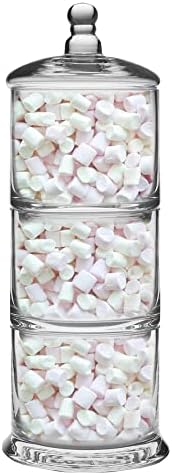 Bloomingtons Direct 3 Tier Stackable Glass Jar Sweet Candy Storage Container With Lid Stacking Chocolate Bonbon Candy Buffet Tower Home Party Wedding, Clear