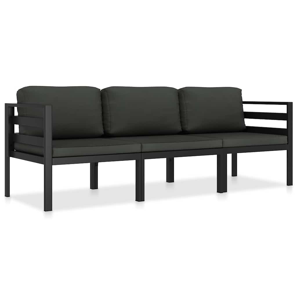 Set salotto da giardino 3 pezzi con cuscini in alluminio antracite - set divano modulare con cuscino imbottito per terrazza e giardino, mobili da esterno resistenti alle intemperie