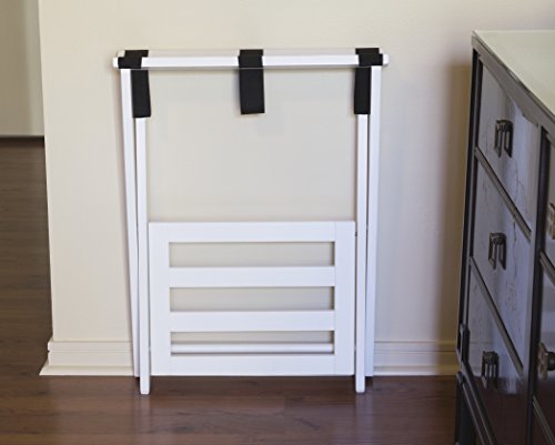 Lipper International 502W Right Height Folding Luggage Rack With Bottom Shelf, White Finish, 22 ⅞" X 13 ¾" X 27 ½" #TOP4