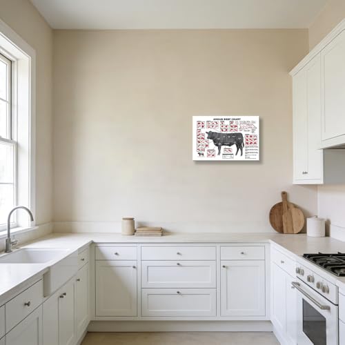 Aubeeba Retro Beef Butcher Guide Canvas Wall Art,Beef Cuts Chart Meat Diagram Poster,Framed Modern Kitchen Artwork for Restaurant Dining Room Decor 12x18 inches by Aubeeba - Used condition - Image 5