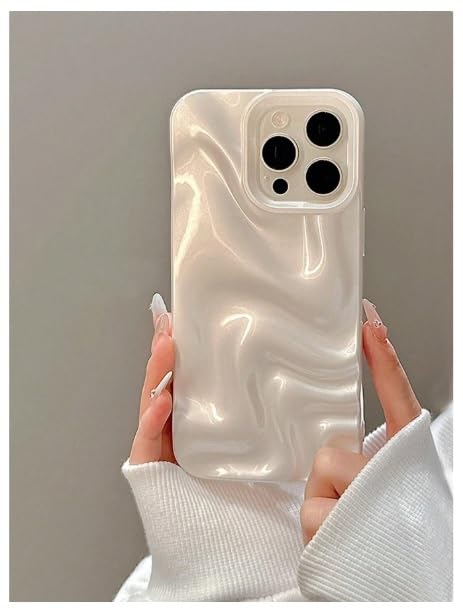 Image of COVERLY Pearl White Swirl Back Case Cover for iPhone 12 Pro | Hot Minimalist Faux Wave Cute Design | Camera Lens Protection | Soft Silicone Aesthetic Glossy Cover for Girls & Women (White, Shockproof)