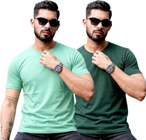 Image of RodZen 100% Pure Cotton Round Neck Regular Fit Plain Solid Half Sleeve T-Shirt Combo for Men & Boys (Pack of 2,3,4 Available in Size S to 2XL)