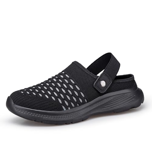 ihinzry Women's & Men's Slip On Mesh Clogs – Wide Width Comfort Garden Shoes with Stable Heel Support, Anti-Slip Sole, Breathable and Quick Dry–Daily Walking, Indoor/Outdoor Black-45