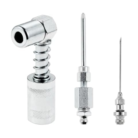 Mgoodoo Grease Gun Accessory Kit, 90 Degree Grease Coupler Nozzle, Needle Dispenser, Grease Injection Needle with Cap, for Hard-to-Reach Fittings Cover