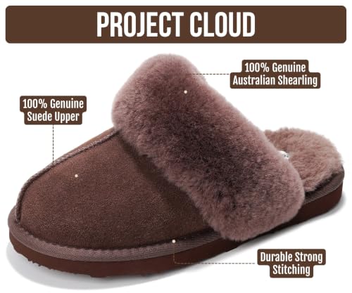 Image of Project Cloud Genuine Leather Fur-Lined Non-Slip Clog Slippers for Women | Memory Foam Insole Indoor Outdoor Mule Shoes - Comfortable House Footwear Womens Slippers - Fur-Lined Cold Weather Essentials