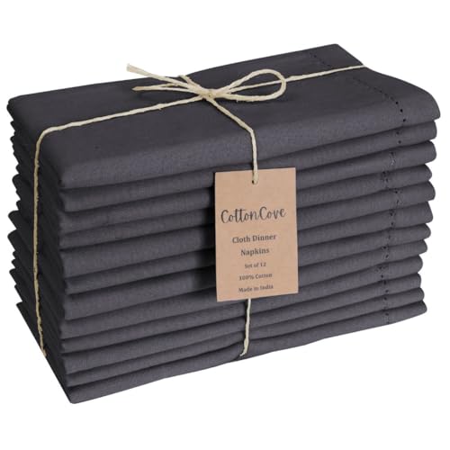CottonCove Hemstitch Cloth Dinner Napkins Cotton Set of 12 -