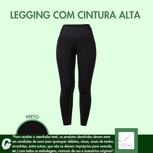 Calça Legging Academia Cintura Alta Fitness She by Mash Feminina | Preto (676.02) | P