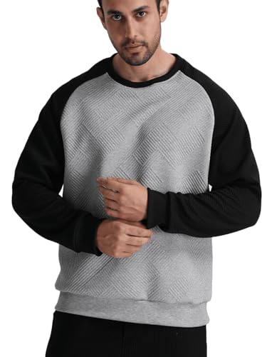 JIHUILA Men's Sweatshirts Long Sleeve Casual Geometric Texture Sweat Shirt Lightweight Basic Crewneck Sweatshirt2