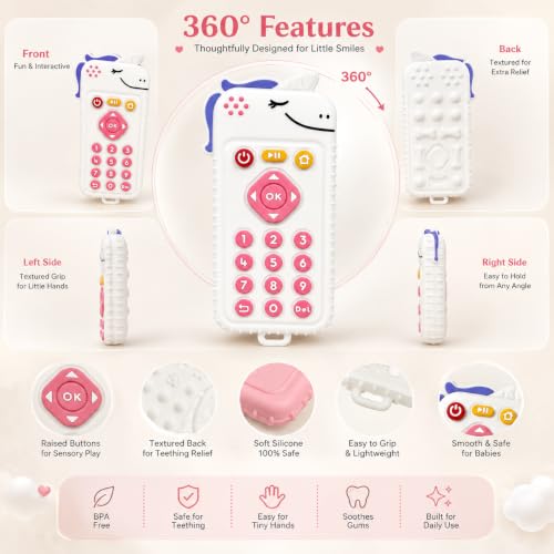 Image of CHICAGOZONE Premium Baby Silicone Teether Ring Toy - BPA Free Soft Teething Toy for Infants, Multi-Texture Sensory Chew Toy, Easy Grip Teether for Babies 3-12 Months, Cute Animal Design (Multicolor) (WHITE REMOTE KITT)
