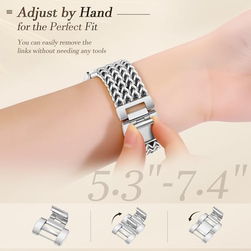 JR.DM Silver Metal Watch Band Women 20mm Dressy Strap Stainless Steel Chain Bracelet Compatible with Samsung Galaxy Watch 7/6/5/4/Active 2/4 6 Classic/5 Pro/FE 40mm 42mm 43mm 44mm 45mm 46mm 47mm by JR.DM - Used condition - Image 4