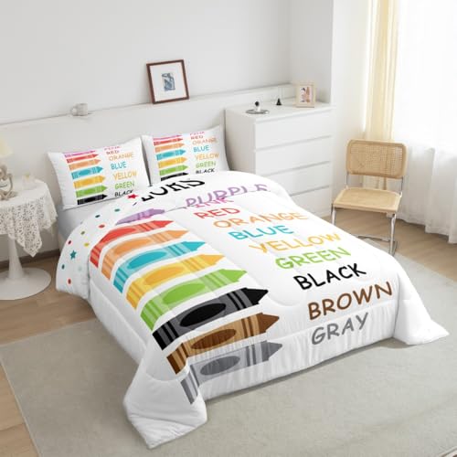 Image of Feelyou Kids Colors Learning Duvet Insert Full Size, Educational Comforter Set Boys Girls Preschool Bedding Set Kindergarten Teens Bedroom Decor Bed Set 3Pcs