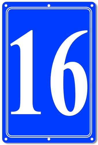 Image of Premium Aluminum Number Signs 16, Metal 12 inch X 8 inch Blue Numbered Signs Outdoor for Parking Lots, Floor, Dock, Court, Aisle, Field, High Visibility, No Fade, Weather-resistant