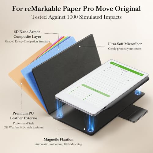 Hülle für Remarkable Paper Pro Move, Magnetischer Ständer mit Stifthalter, der Sich in den Rücken falzt, Premium-PU-Leder-Buch-Folio mit Auto Wake/Sleep, Mikrofaserfutter, Starker Magnet (Schwarz)