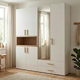 Anta specchio Dmora Guardaroba Grande Ichihara 179x227h cm Bianco 4 Ripiani 2 Cassetti, Armadio Camera da Letto Appendiabiti