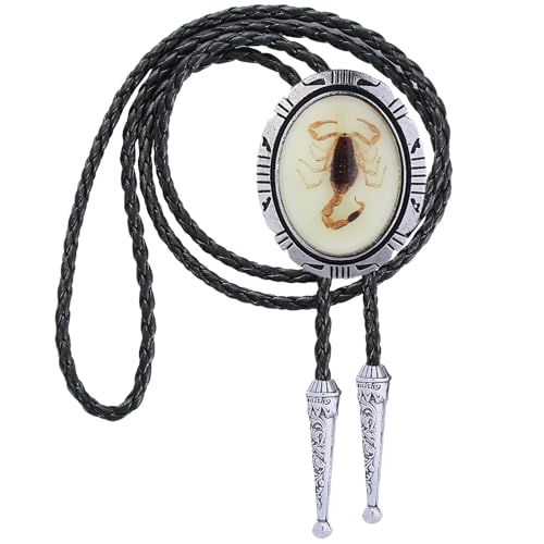 Image of HUABOLA CALYN Bolo Tie for Men Women, Native American Rodeo Cowboy Turquoise /Scorpion /Tiger Eye /Black Agate Leather Necktie