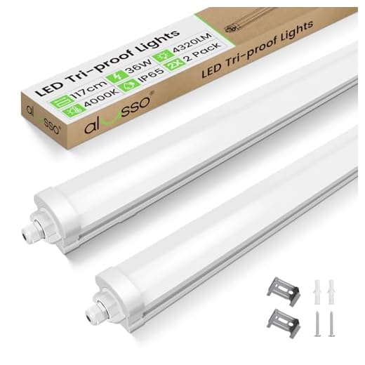 ALUSSO 2 Stück LED Feuchtraumleuchte 117CM, 36W 4320LM LED Röhre 4000K, IP65 Wasserfest Feuchtraumlampe Werkstatt Deckenleuchte für Garage,Keller,Werkstatt,Feuchtraum,Bad,Büro,Warenhaus