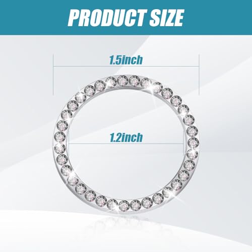 Image of 2 Pcs Crystal Rhinestone Car Engine Start Stop Decoration Ring, Push to Start Button Cover, Bling Car Accessories for Women, Key Lgnition Starter Knob Ring (White)