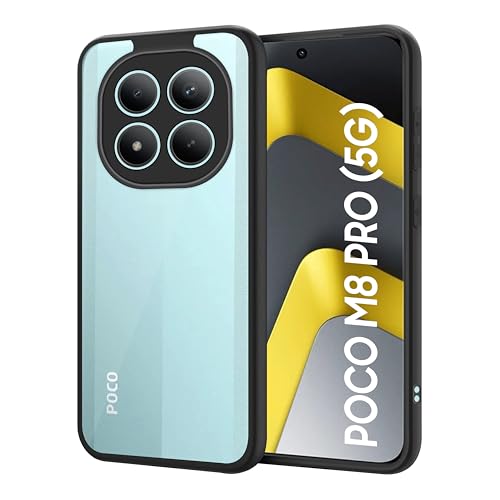 Image of CEDO Poco M8 Pro (5G) Backcover Case | Camera Protection Bump Shockproof Edge | Ultra Hybrid Transparent Acrylic Clear TPU+PC Hard Backcase Cover (Black)