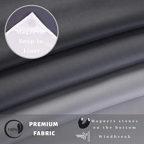 Ecoehoe 71" W X 79“ L Hook Free Fabric Shower Curtain With Polyester Snap-In Liner With Magnets–Hotel Quality Top See Through Gradient Grey #TOP4